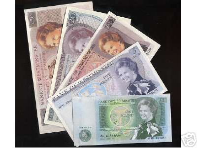 Fun set of 'Maggie' banknotes.